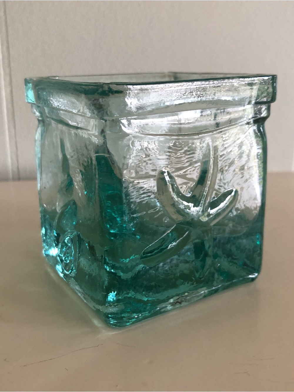 Teal Coastal Glass Decorative Cube Vase - candleholder